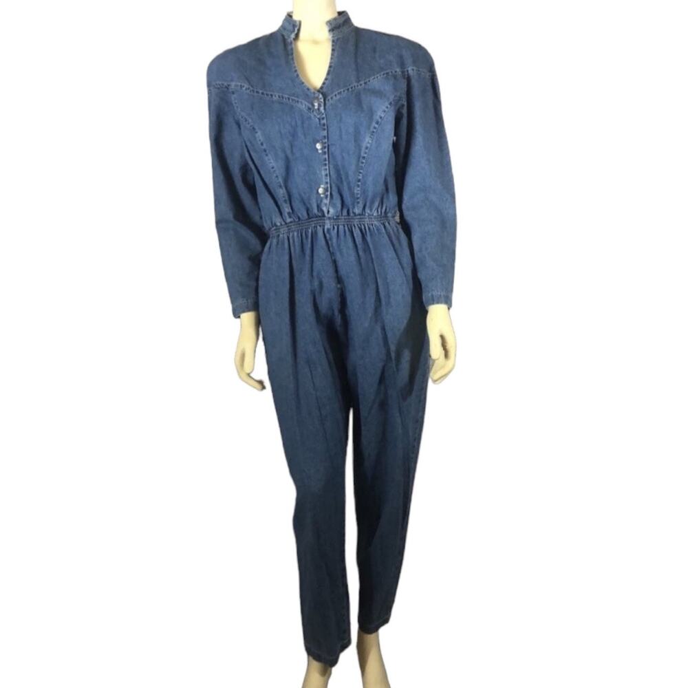 Vintage 1980s Torpedo International Denim Jumpsuit USA Western medium - Picture 2 of 12